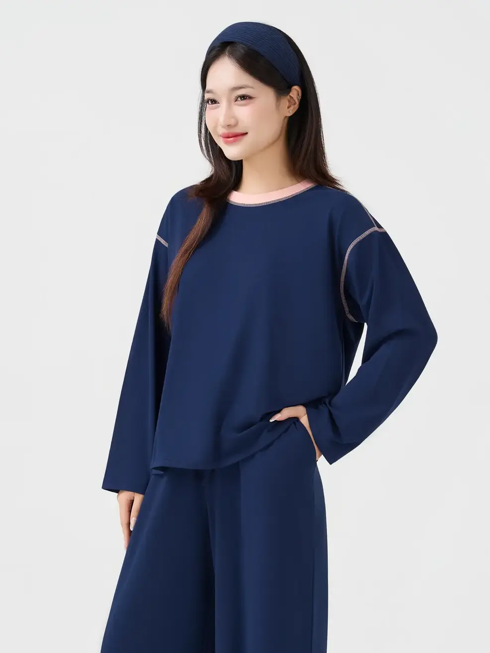 Bộ Đồ Nữ Dáng Suông Phối Màu - Tím Than 058 - XS