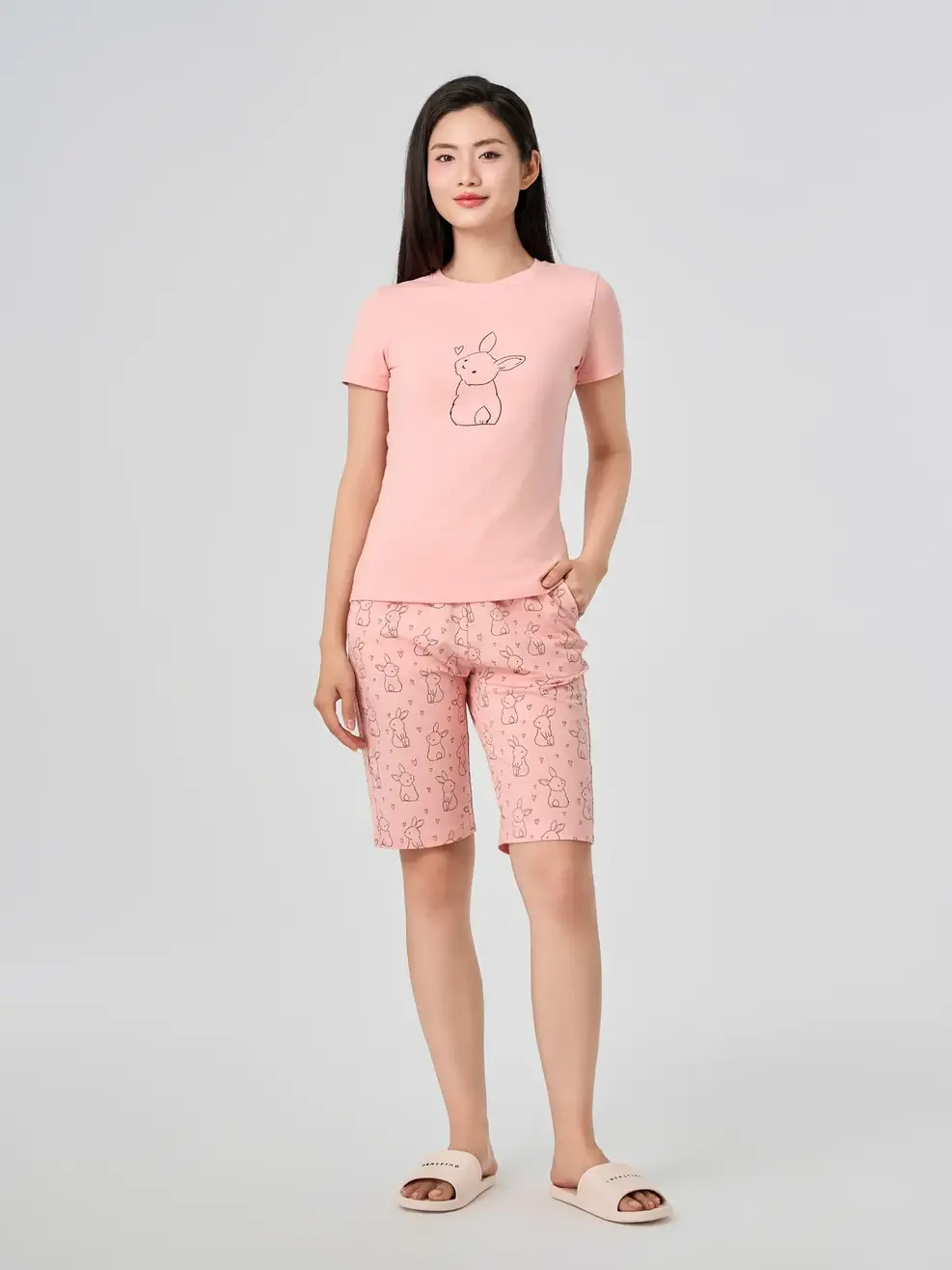 Bộ Đồ Nữ Cotton In Hình Chú Thỏ - HỒNG 056 - S