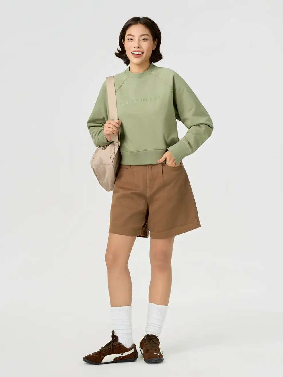 Áo Nỉ Dáng Ngắn In Chữ - Xanh lá 025 - S