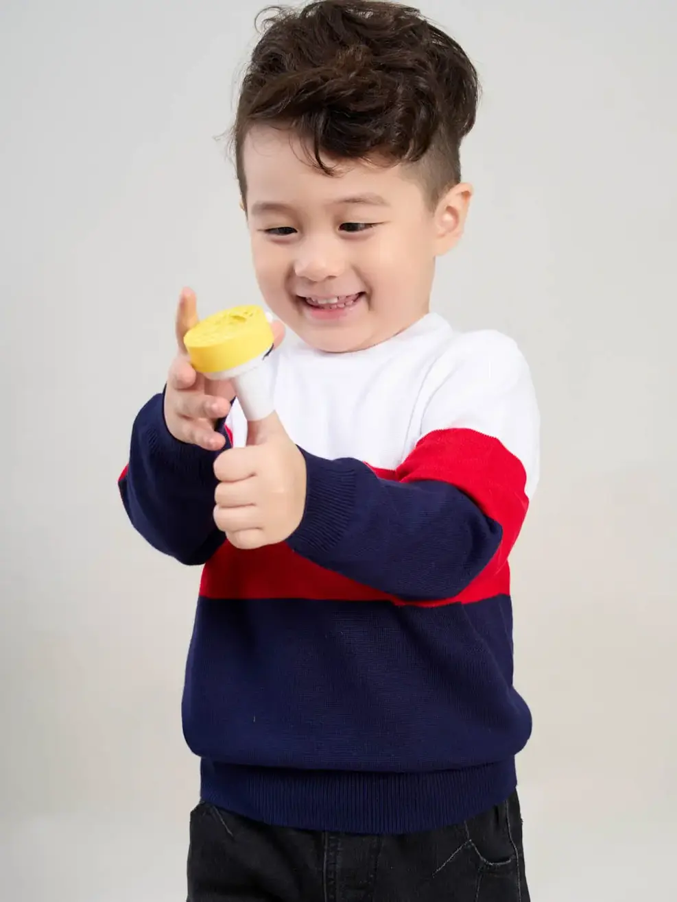 Áo len kid phối ngang - Xanh than phối đỏ - 6