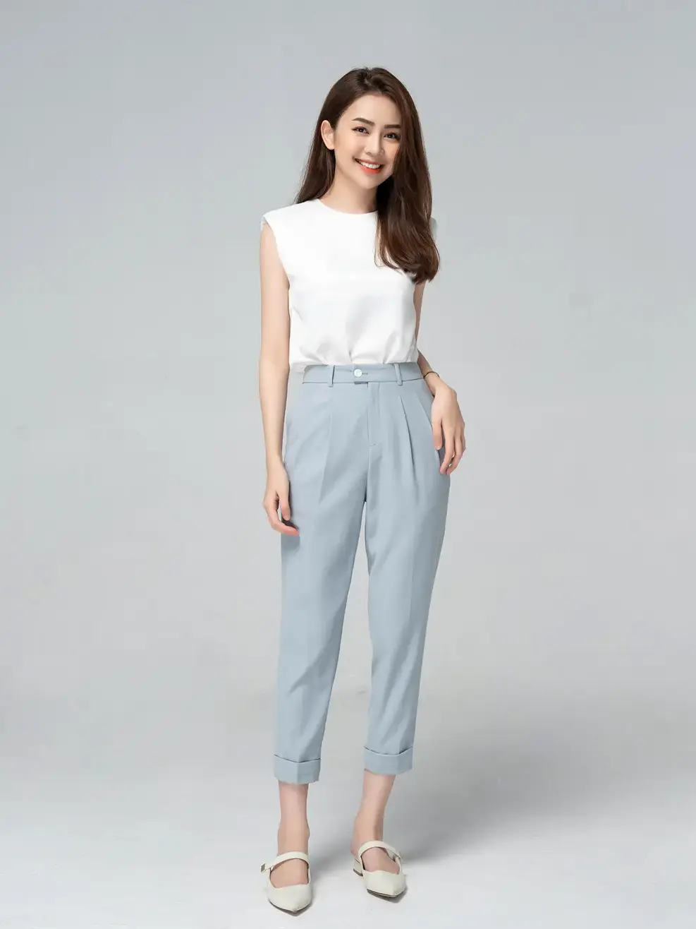 Sơ mi tay chờm vai đệm - Trắng - L