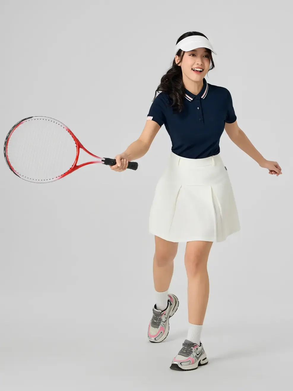 Polo Nữ Yody Sport Bo Cổ Dệt Kẻ Phối Màu - Tím than - S