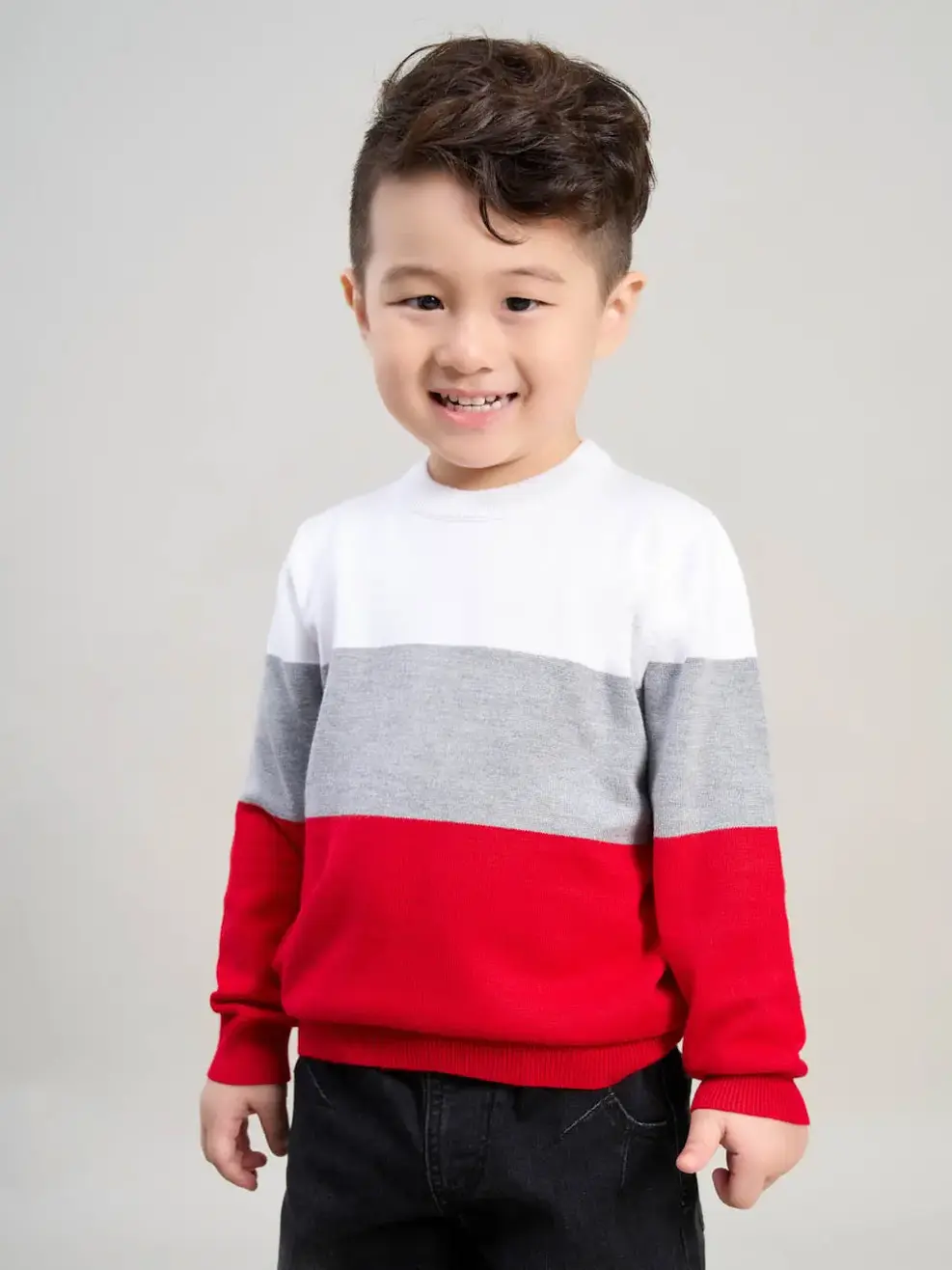 Áo len kid phối ngang - Đỏ phối ghi trắng - 10