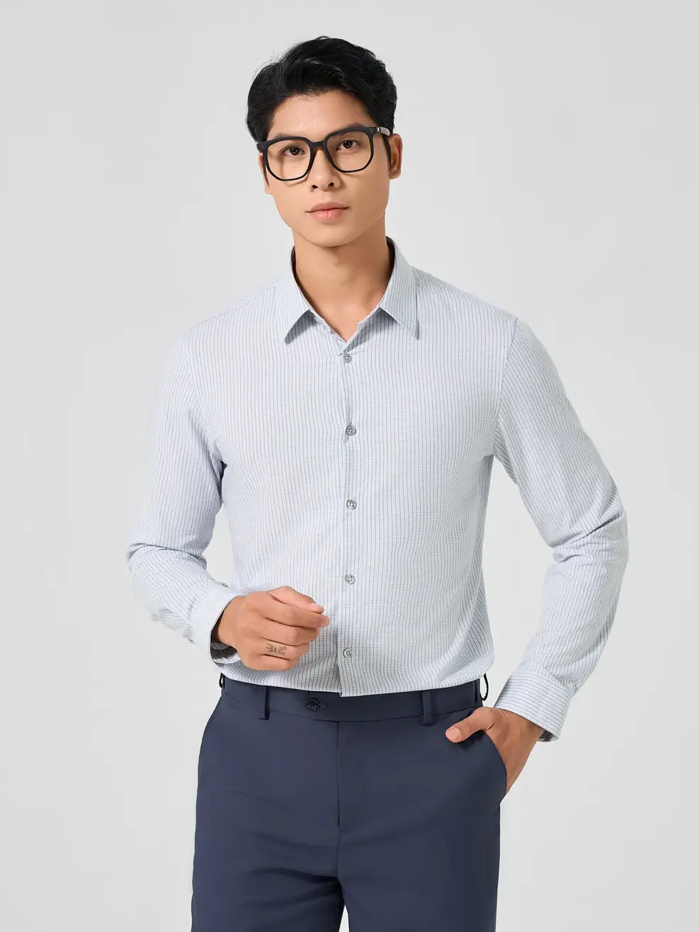 Sơ Mi Dài Tay Nam Bamboo Kẻ Caro - Ghi - M