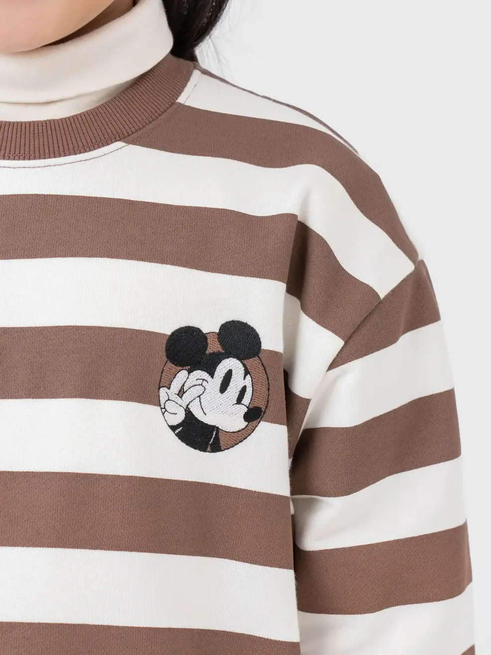 Áo Dài Tay Kid Mickey Phối Kẻ - Trắng phối nâu - 2