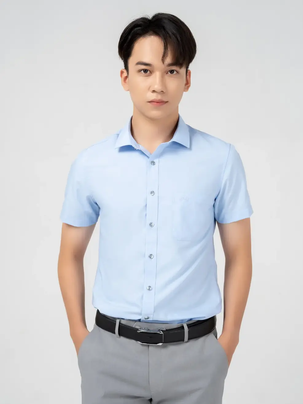 Sơ mi nam cộc tay túi ngực 3M - Xanh nhạt - M