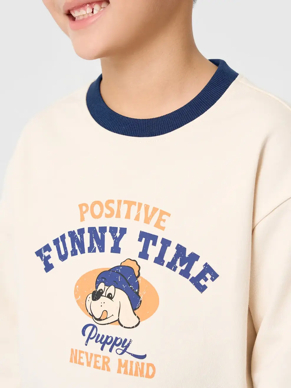 Áo Nỉ Cổ Tròn Funny Time - Tím Than 006 - 104