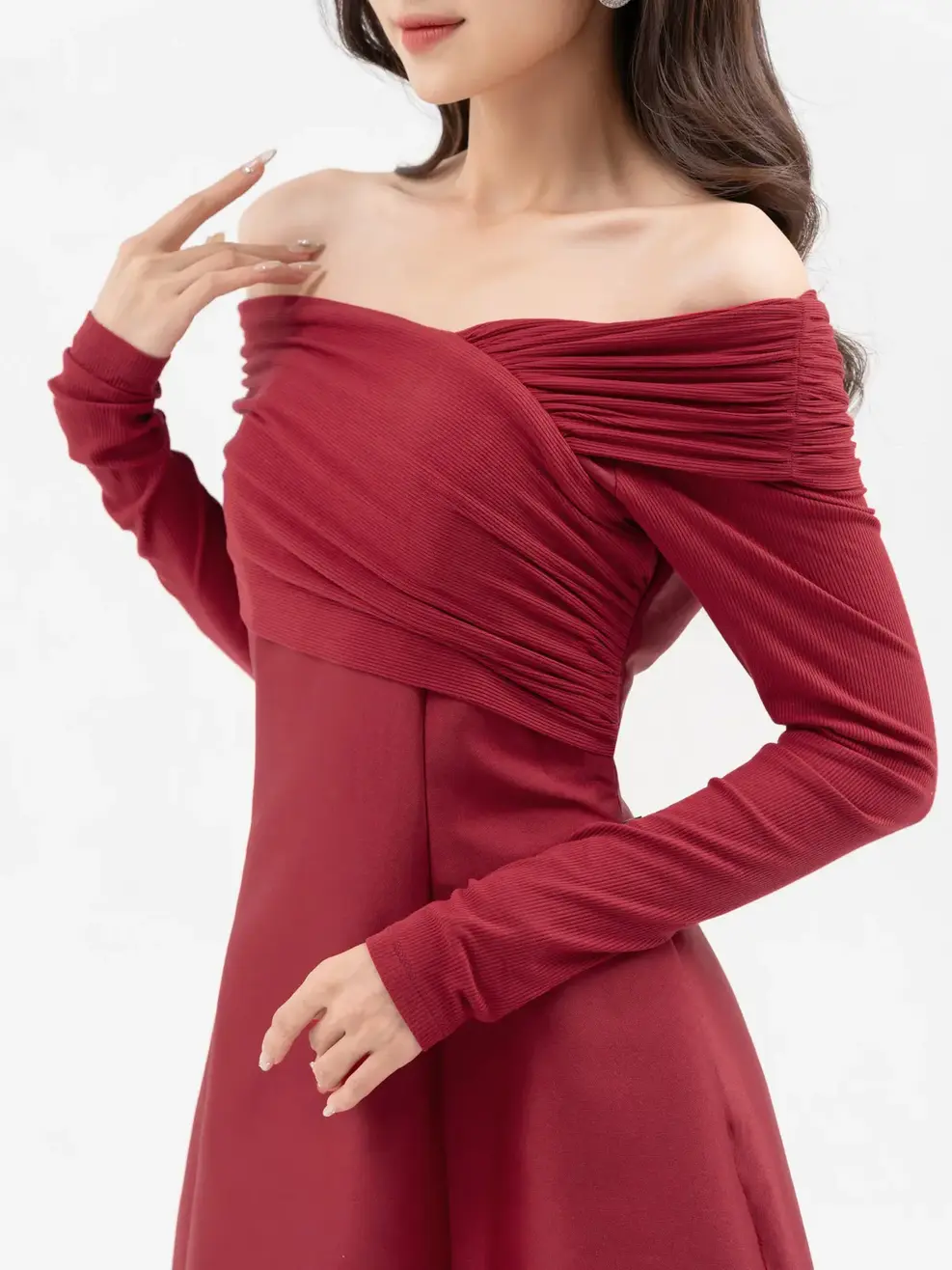 Đầm Đông Nữ Tay Dài Phối  - Đỏ - S