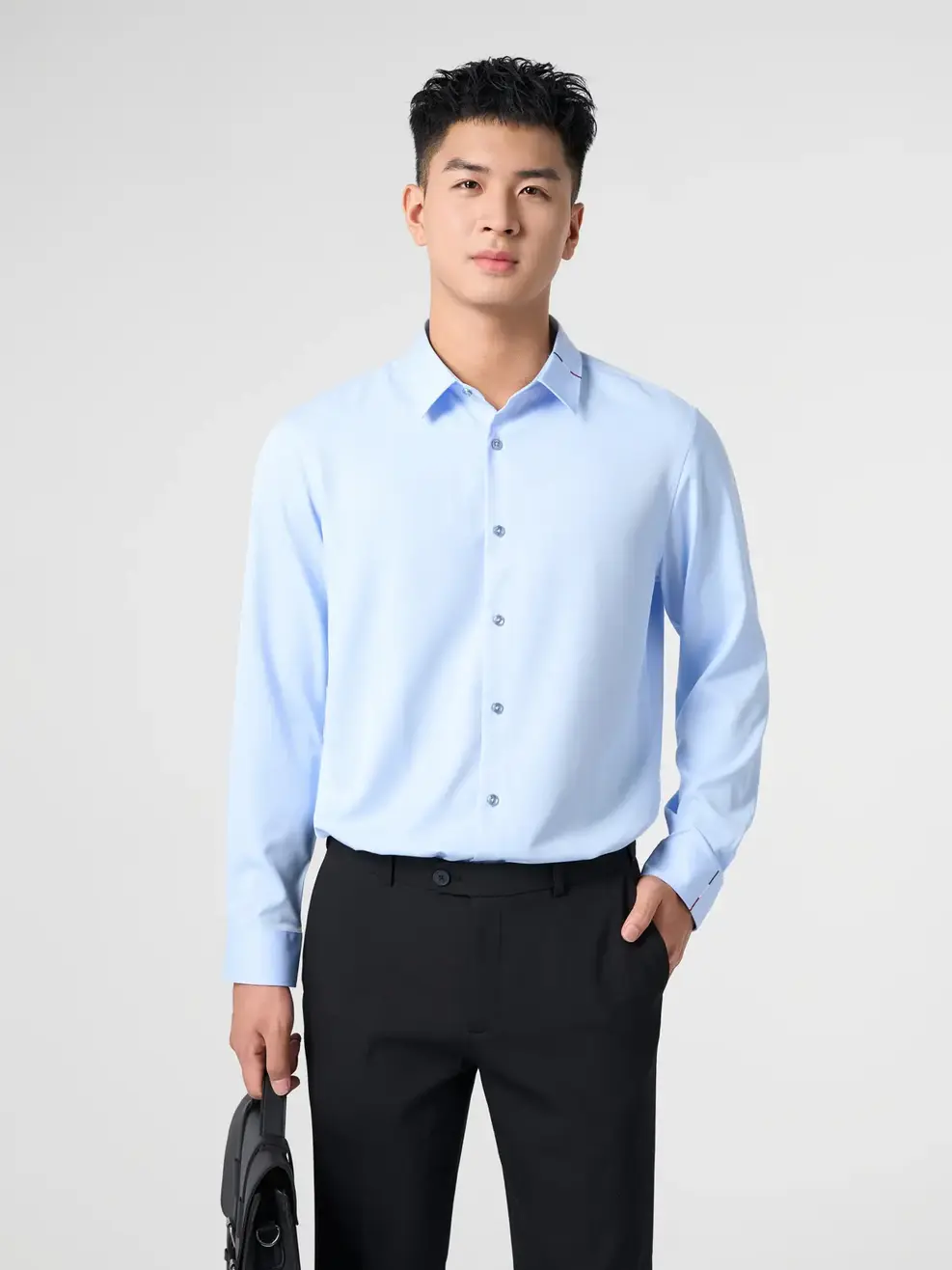 Sơ Mi Dài Tay Nam Nano Thêu Cổ - Xanh nhạt - M