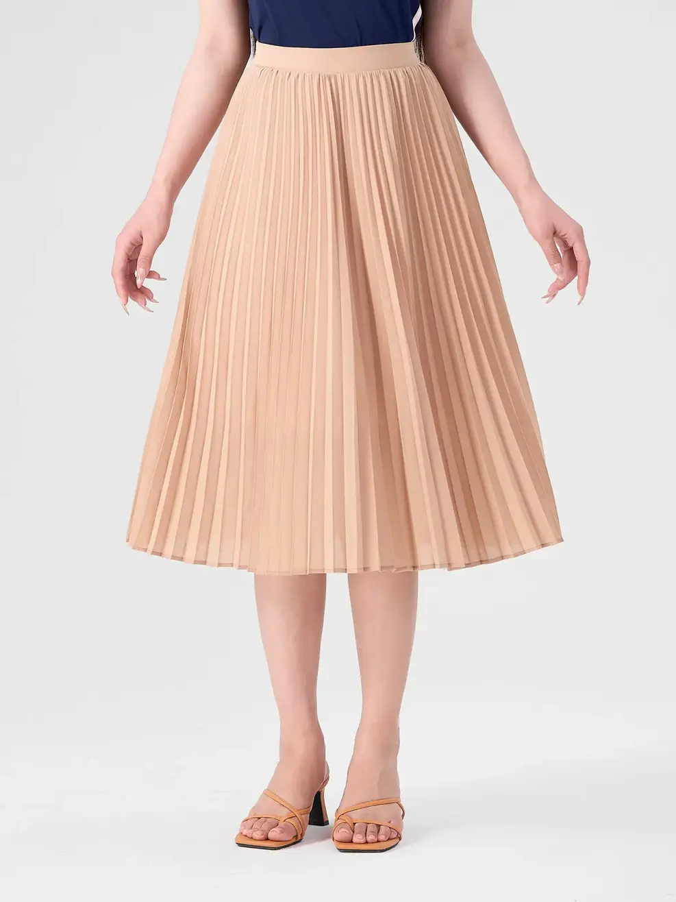 Chân Váy Nữ Dập Ly Xoè Cơ Bản - Be - S