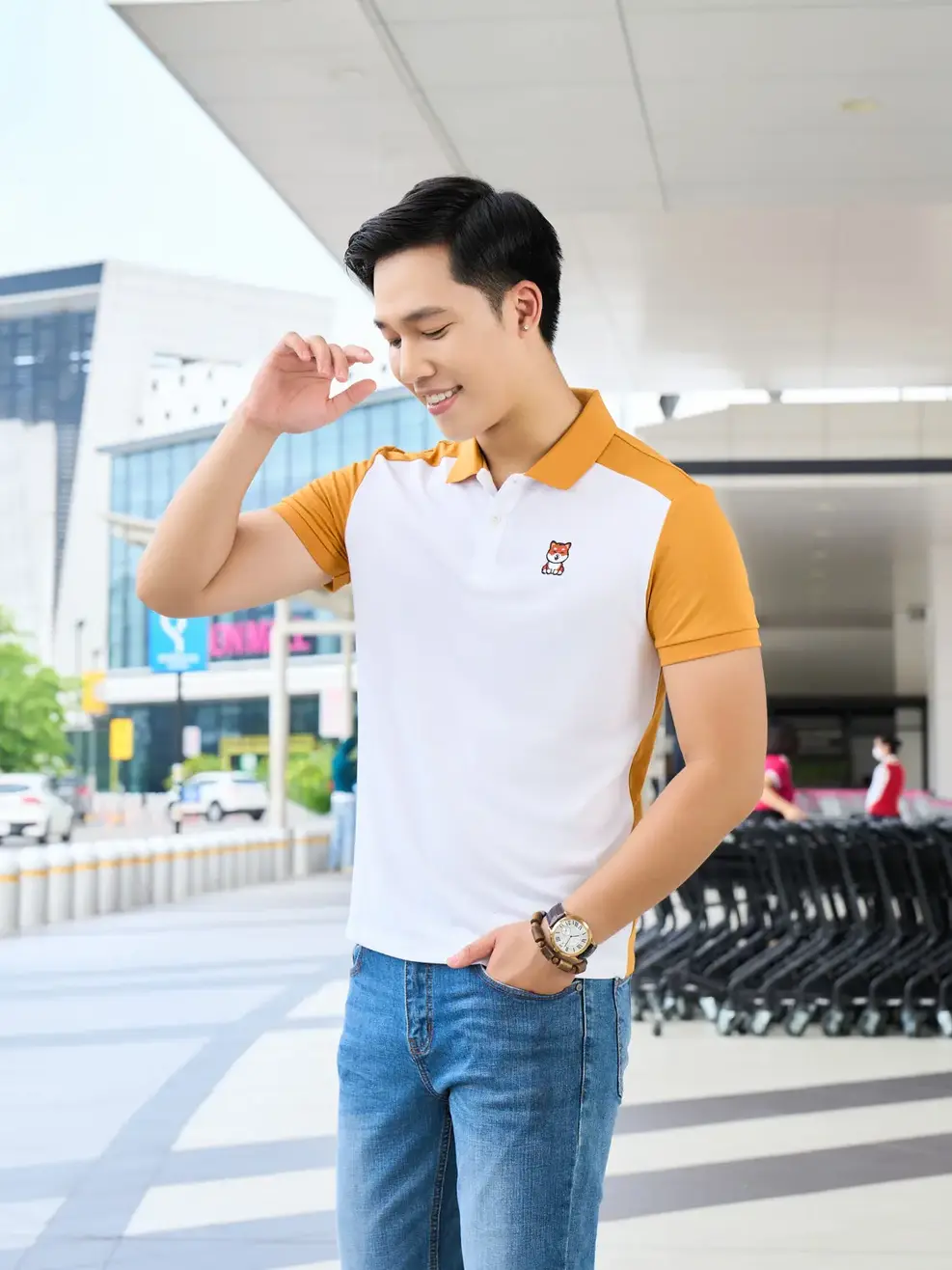 Áo Polo Nam Cafe thêu chó - Vàng - 3XL
