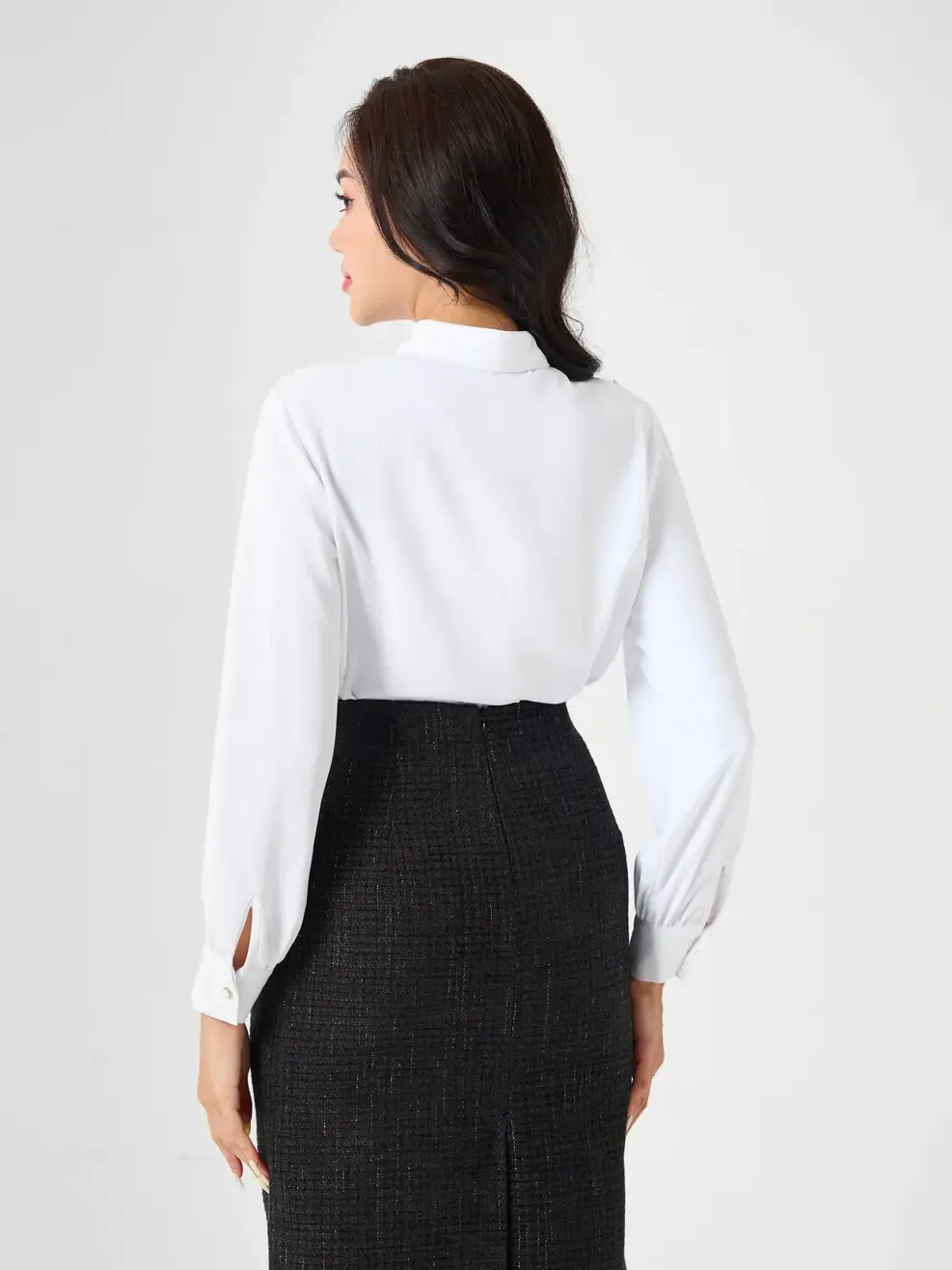 Sơ Mi Dài Tay Nữ Hoa Nơ - Trắng - S