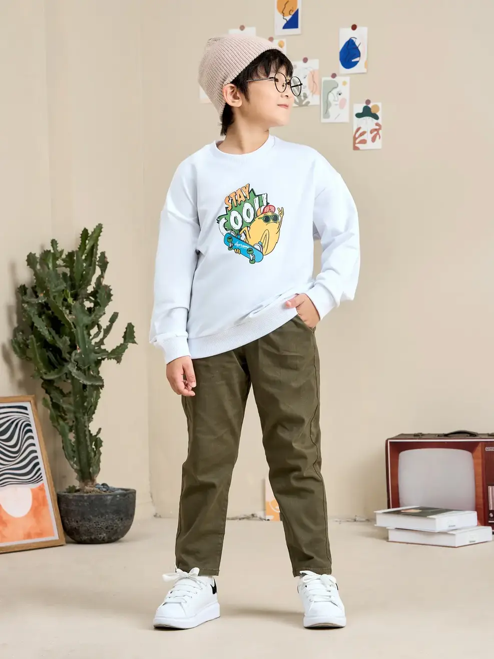 Áo nỉ trẻ em in Stay cool - Trắng - 10