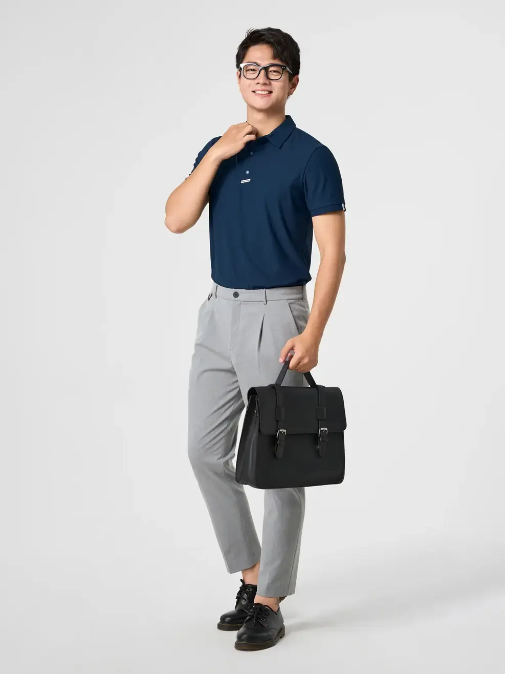 Áo Polo Nam Business Nẹp Phối Dây Dệt - Tím Than 006 - S