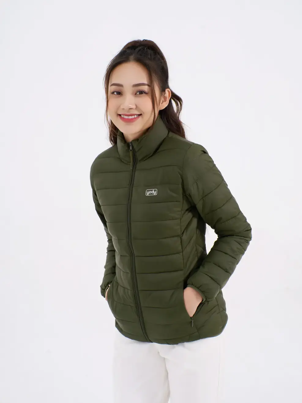 Phao nữ dáng ôm không mũ Yody - Rêu - M