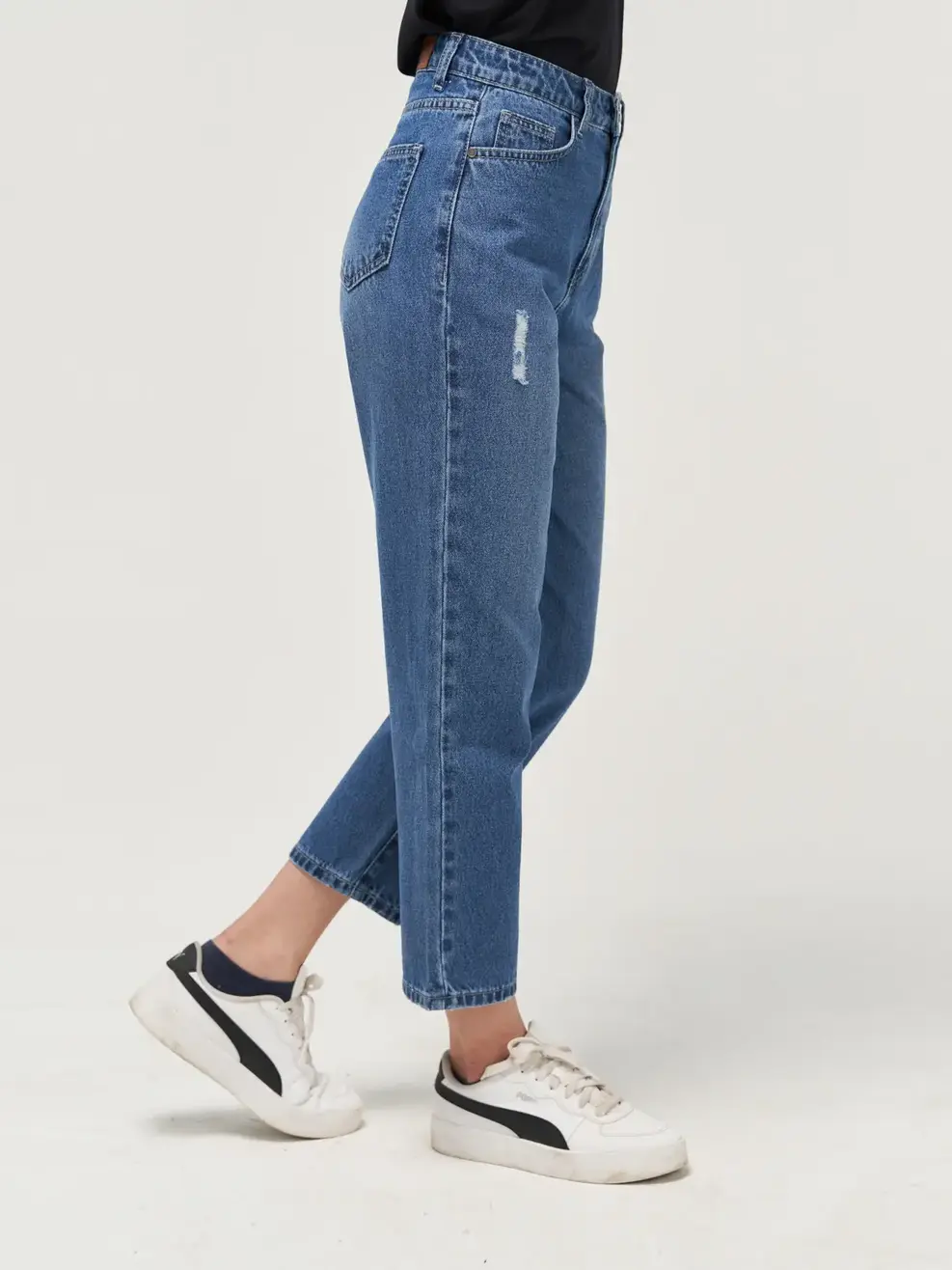 Quần Jeans nữ rách baggy - Xanh - 28