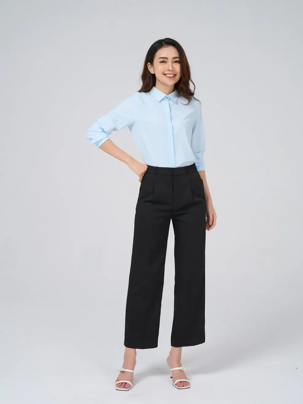 Sơ mi dài tay nữ nano office - Xanh - S