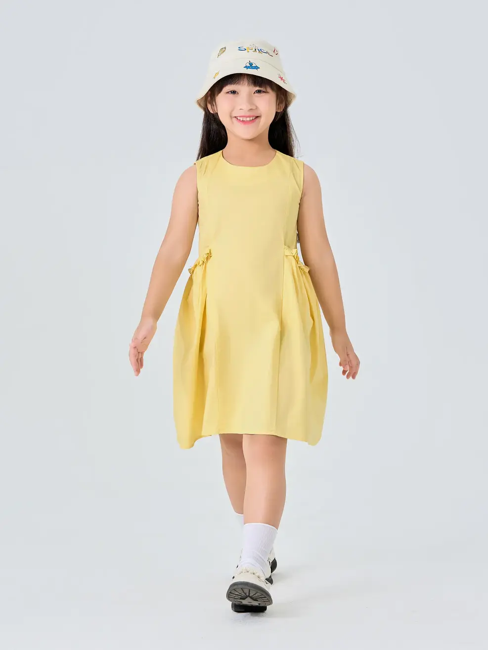 Đầm Kid Nhún Bồng - Vàng - 2-3
