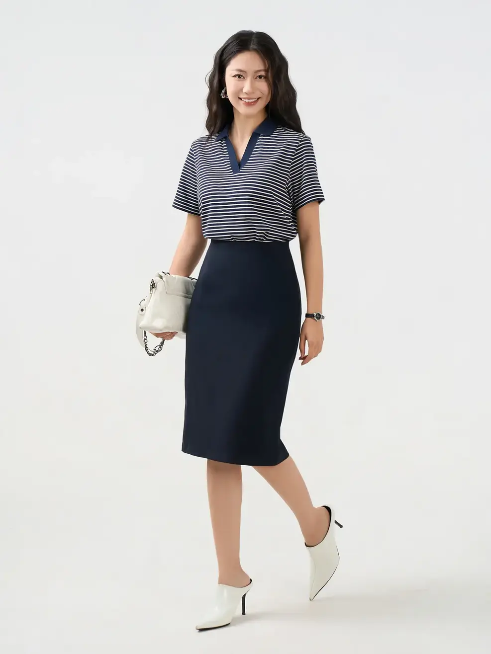 Chân Váy Pencil Under The Knee Essential - Tím Than 179 - S