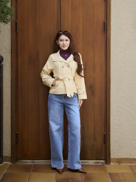 Quần Jeans Nữ Wide Leg Liền Cạp Chiết Ly