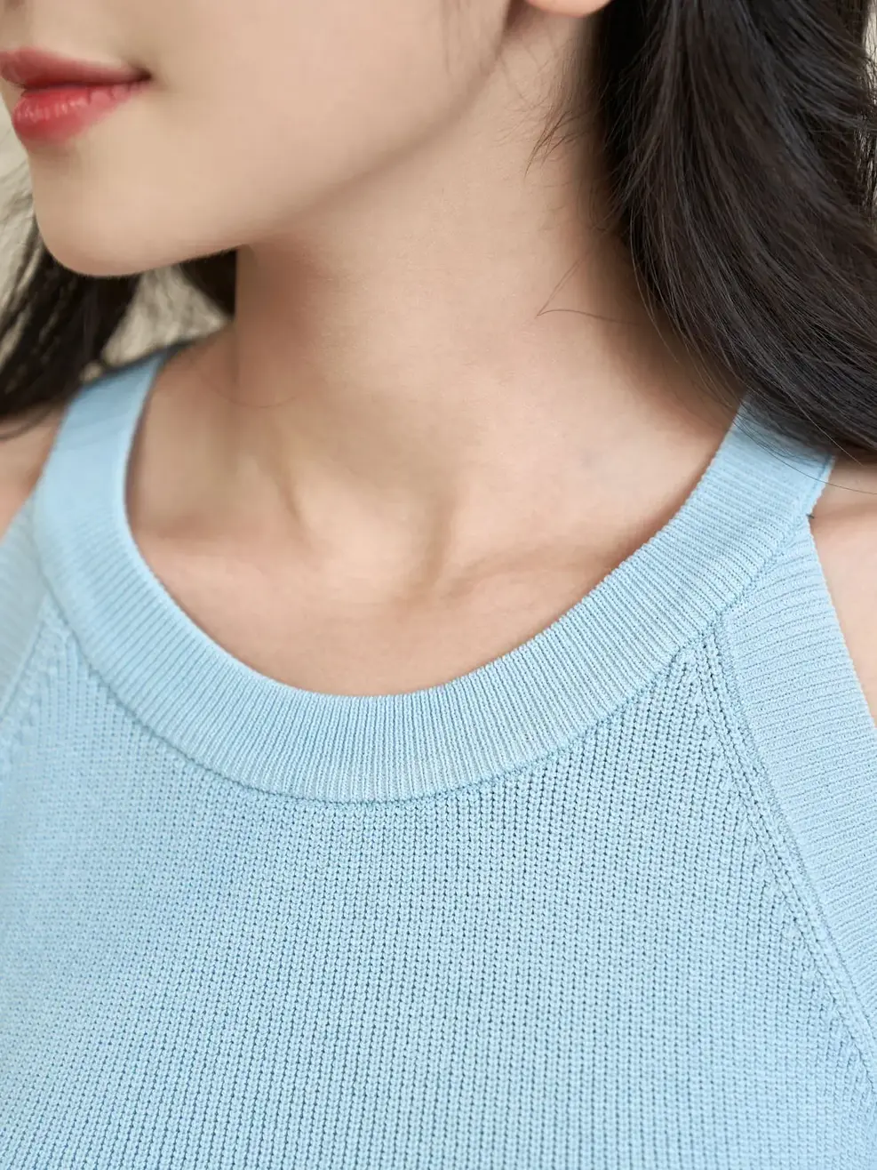 Áo 2 dây nữ len cổ tròn - Xanh - S