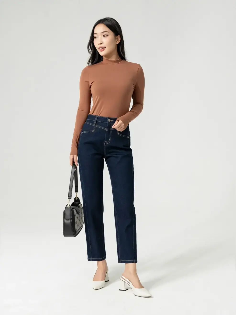 Quần Jean Nữ Baggy Cạp Cắt Phối  - Xanh đậm - 25