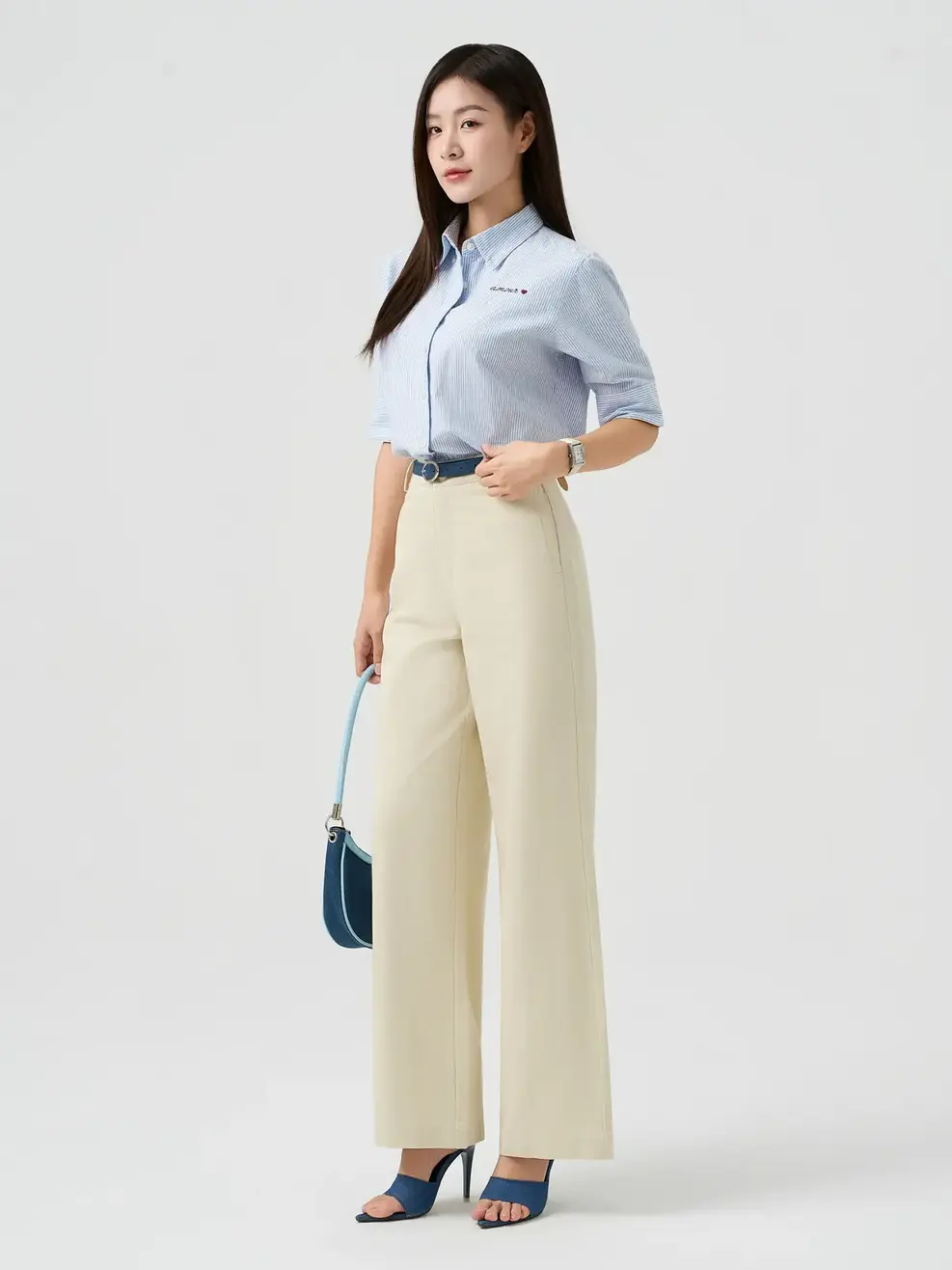 Quần Khaki Dáng Suông Cạp Cao Cơ Bản - Trắng 037 - 26