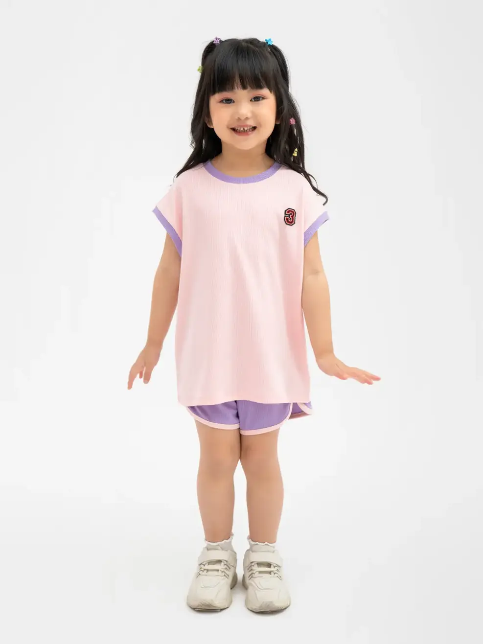 Đồ Bộ Kid Tay Chờm Thêu Logo - Tím Hồng - 2