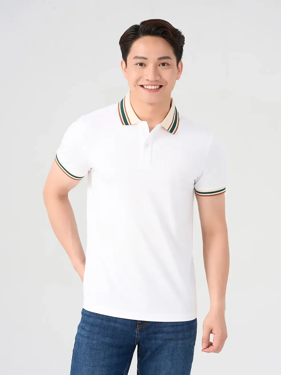 Áo Polo Nam Bo Cổ Phối Màu - Trắng - 3XL