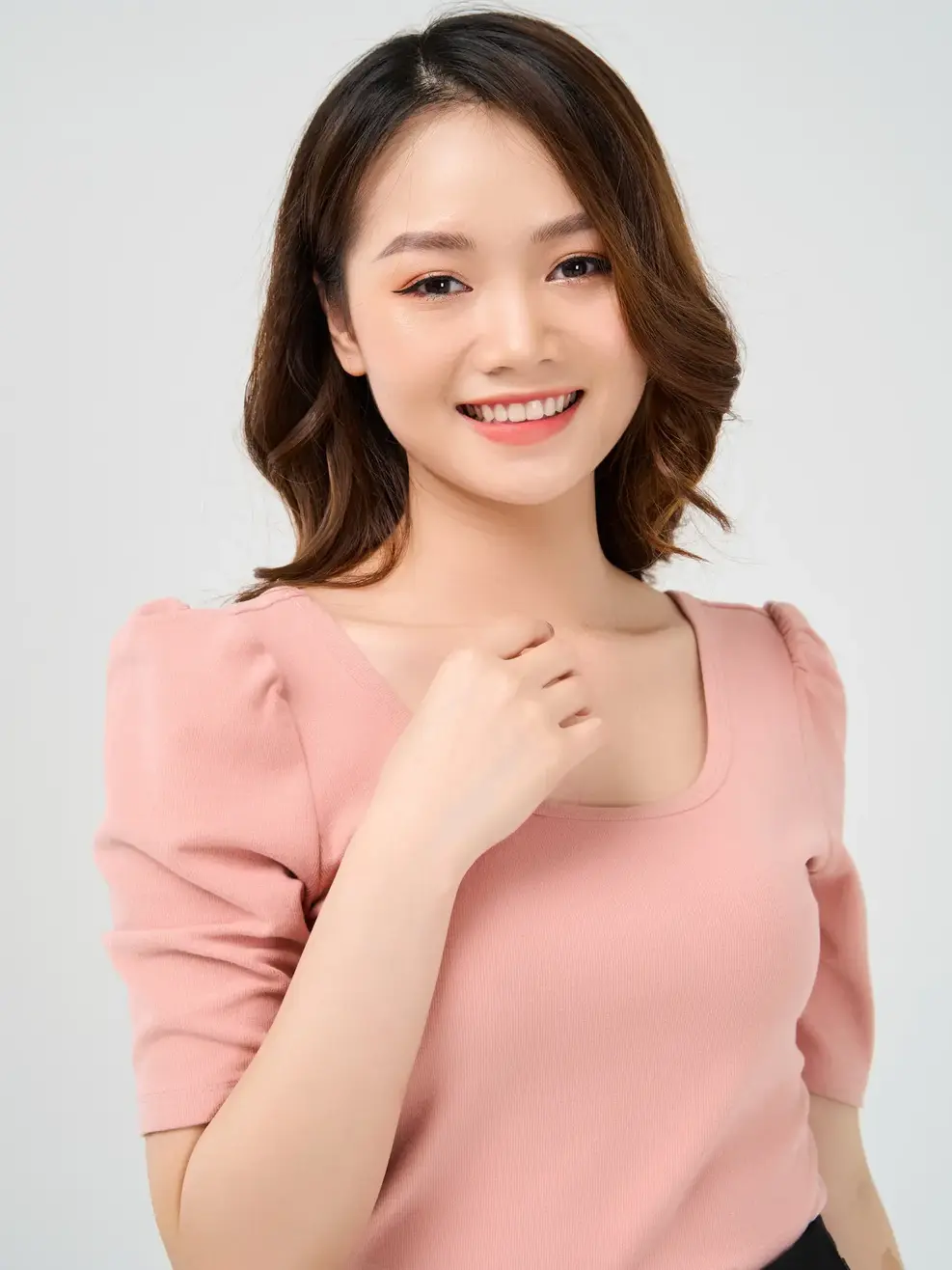 Thun nữ cổ vuông tay bồng - Hồng - M
