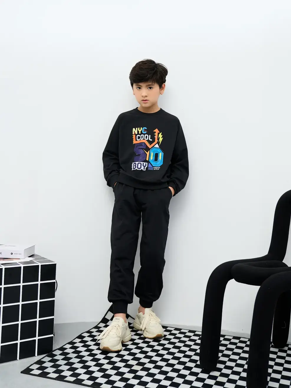 Bộ đồ kid lớn in Yody cool - Đen - 10
