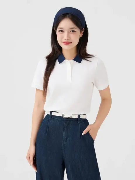 Áo Polo Nữ Ngắn Tay Cổ Phối Bo