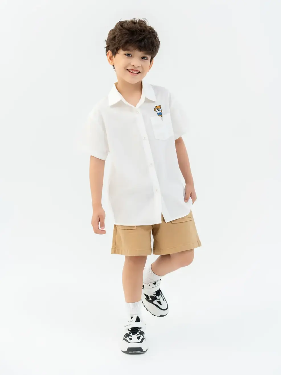 Sơ Mi Trẻ Em Cộc Tay Thêu Gấu - Trắng - 2