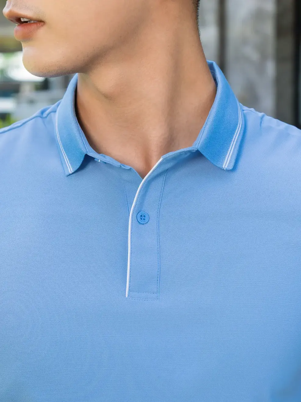 Áo polo nam airycool phối nẹp - Xanh lơ - L