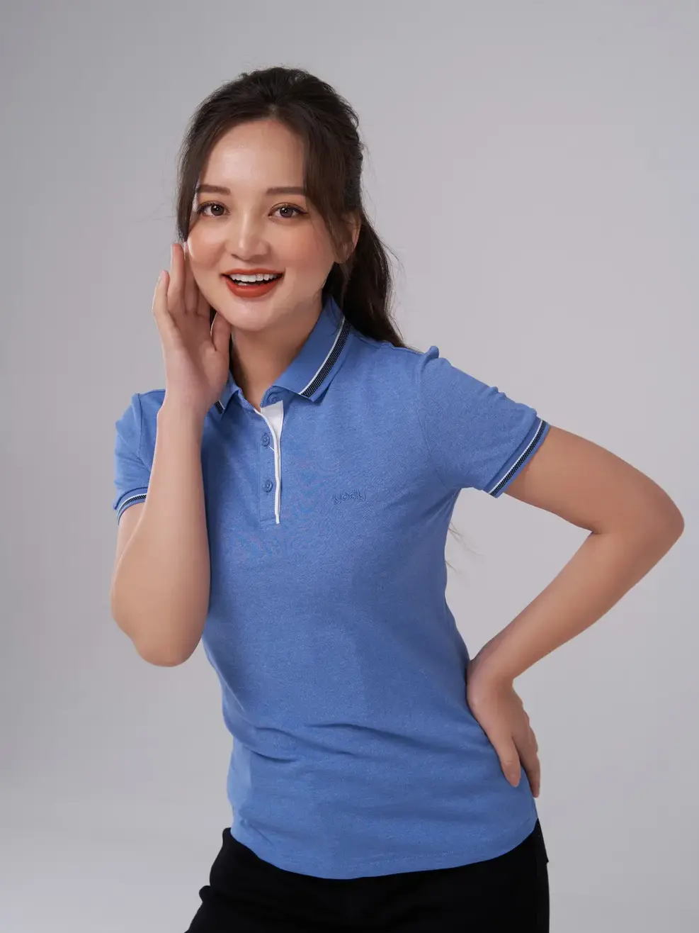 Polo nữ sợi xe phối nẹp - Xanh dương - XL