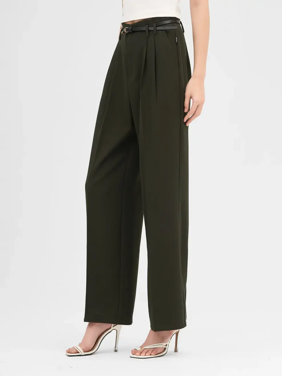 Quần Tây Nữ Suông Cạp Cao Đai Eo - Rêu - XL