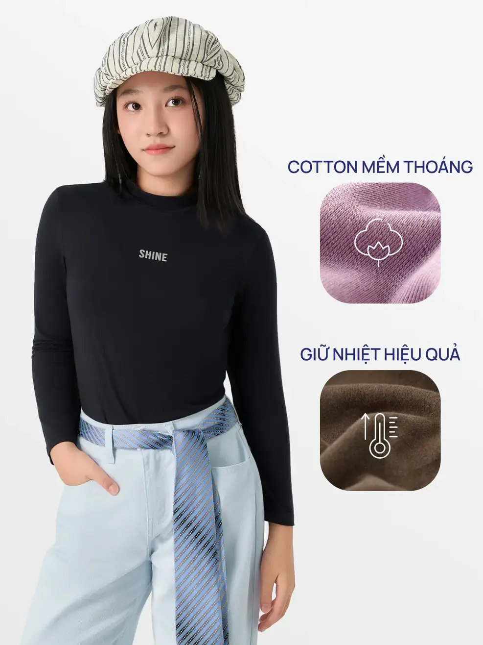 Áo Phông Dài Tay Cao Cổ - Đen 006 - 140
