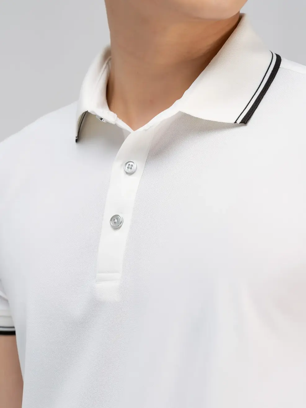 Áo polo nam airy cool bo kẻ - Trắng kem - 4XL