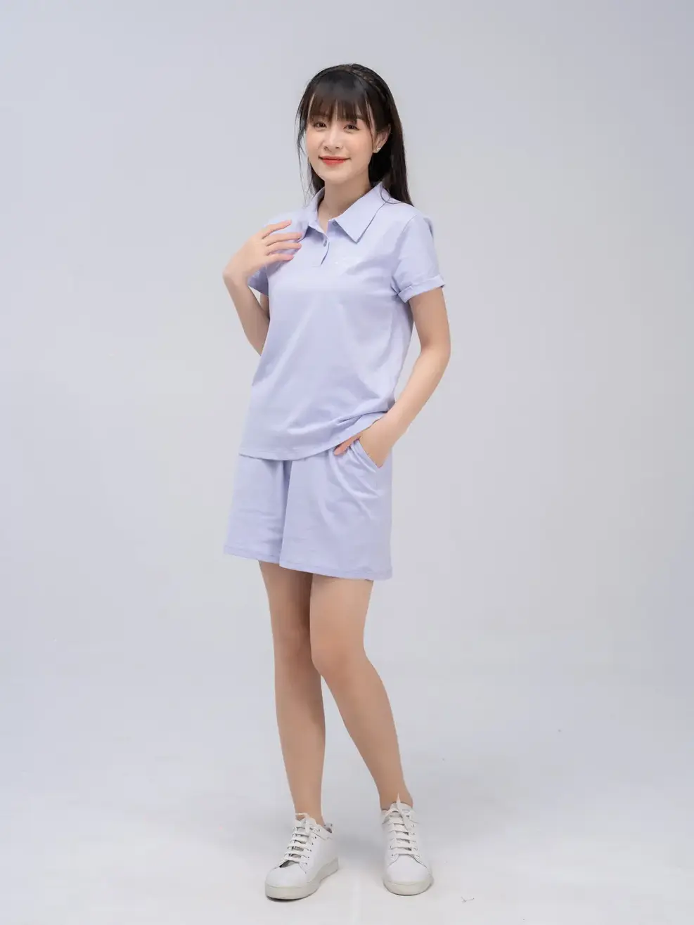 Bộ đồ nữ cổ thêu logo - Tím - M