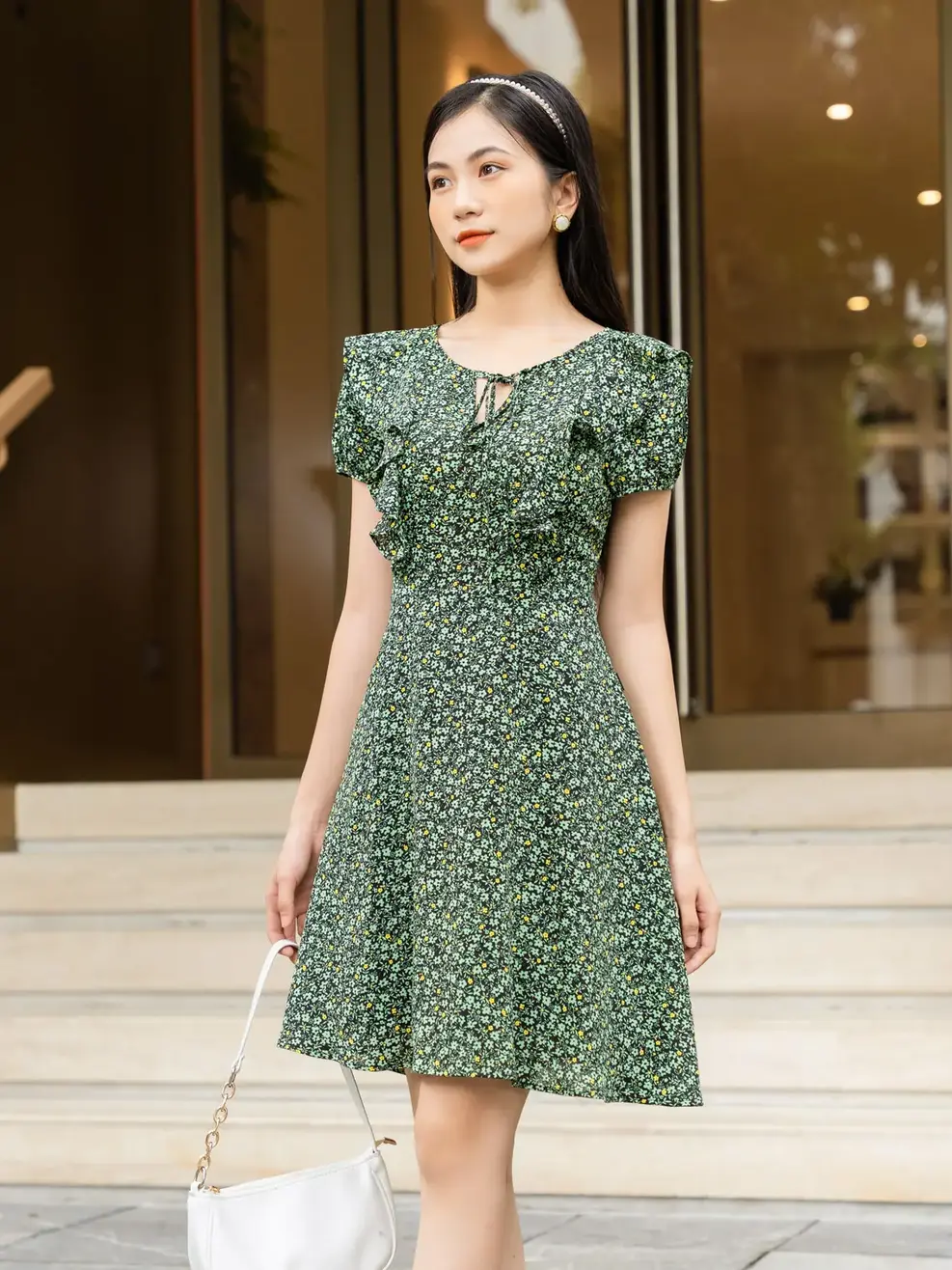 Váy nữ xoè bèo thân - Xanh - S