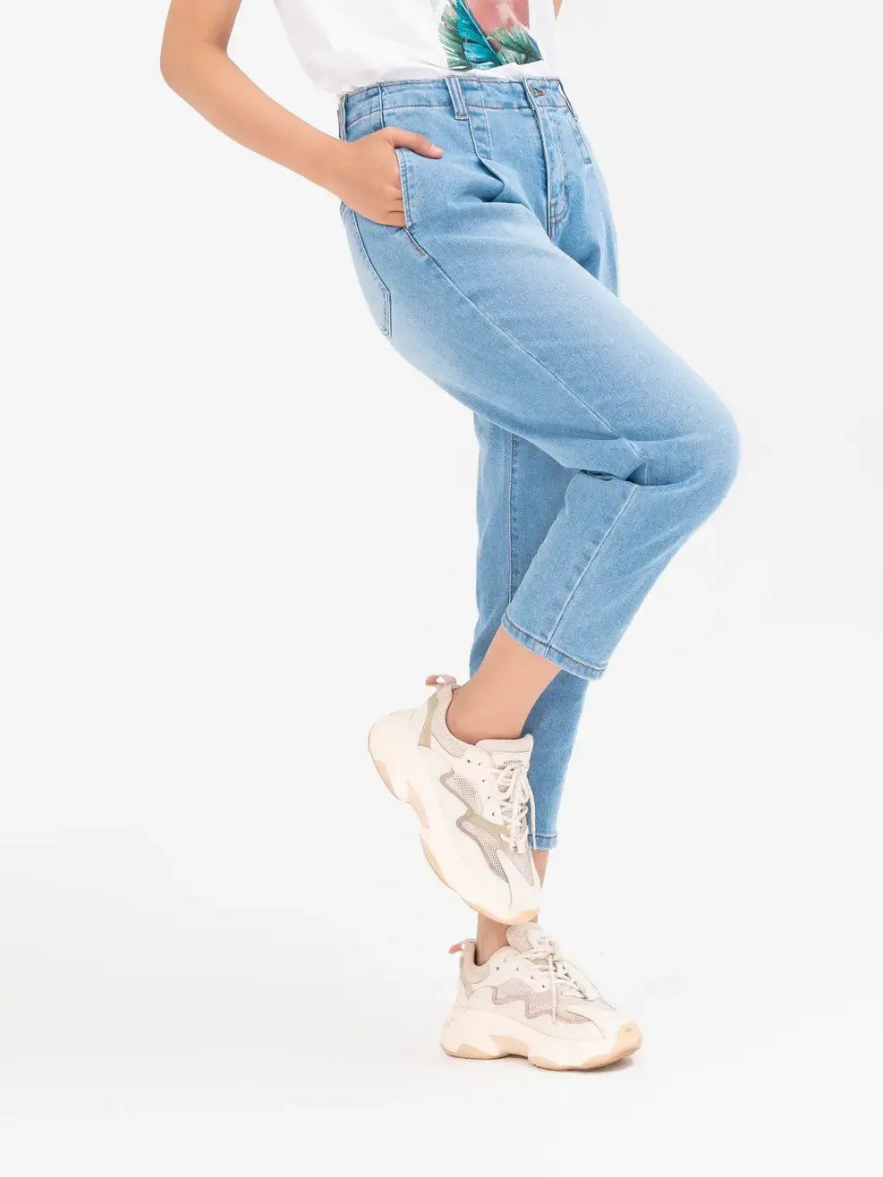 Jean nữ baggy cạp liền co giãn - Xanh nhạt - 31