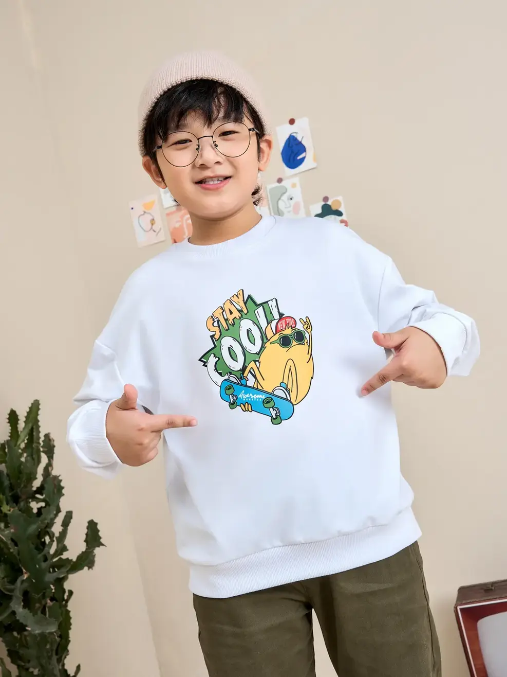 Áo nỉ trẻ em in Stay cool - Trắng - 10