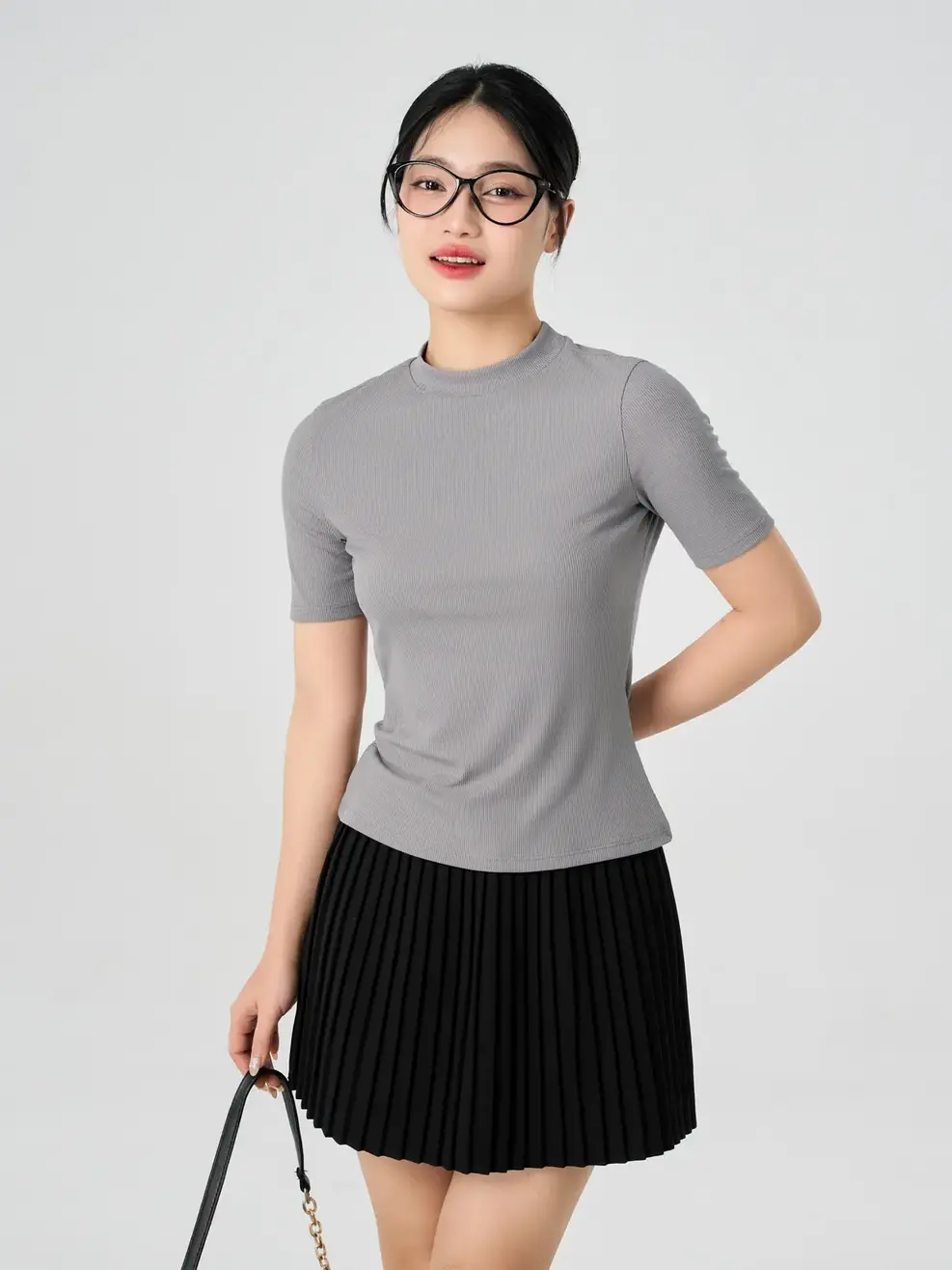 Áo Phông Thun Rib Cổ Tròn Cao Tay Lỡ - Xám 042 - M