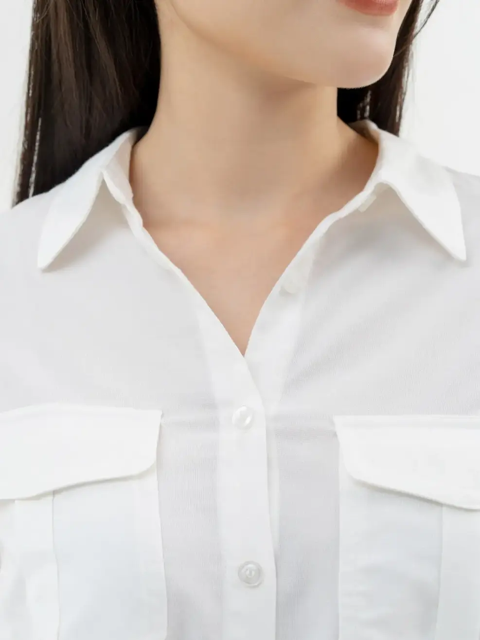 Áo Sơ Mi Tay Dài Nữ Túi Ốp - Trắng - S