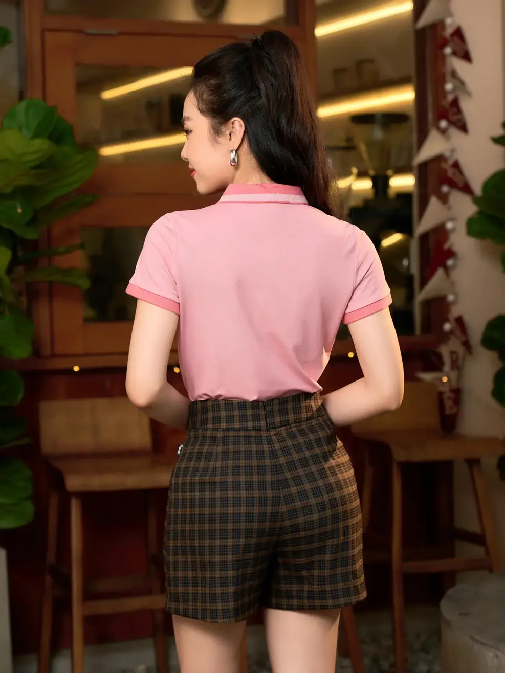 Áo polo nữ mắt chim phối bo thailand - Hồng - 2XL