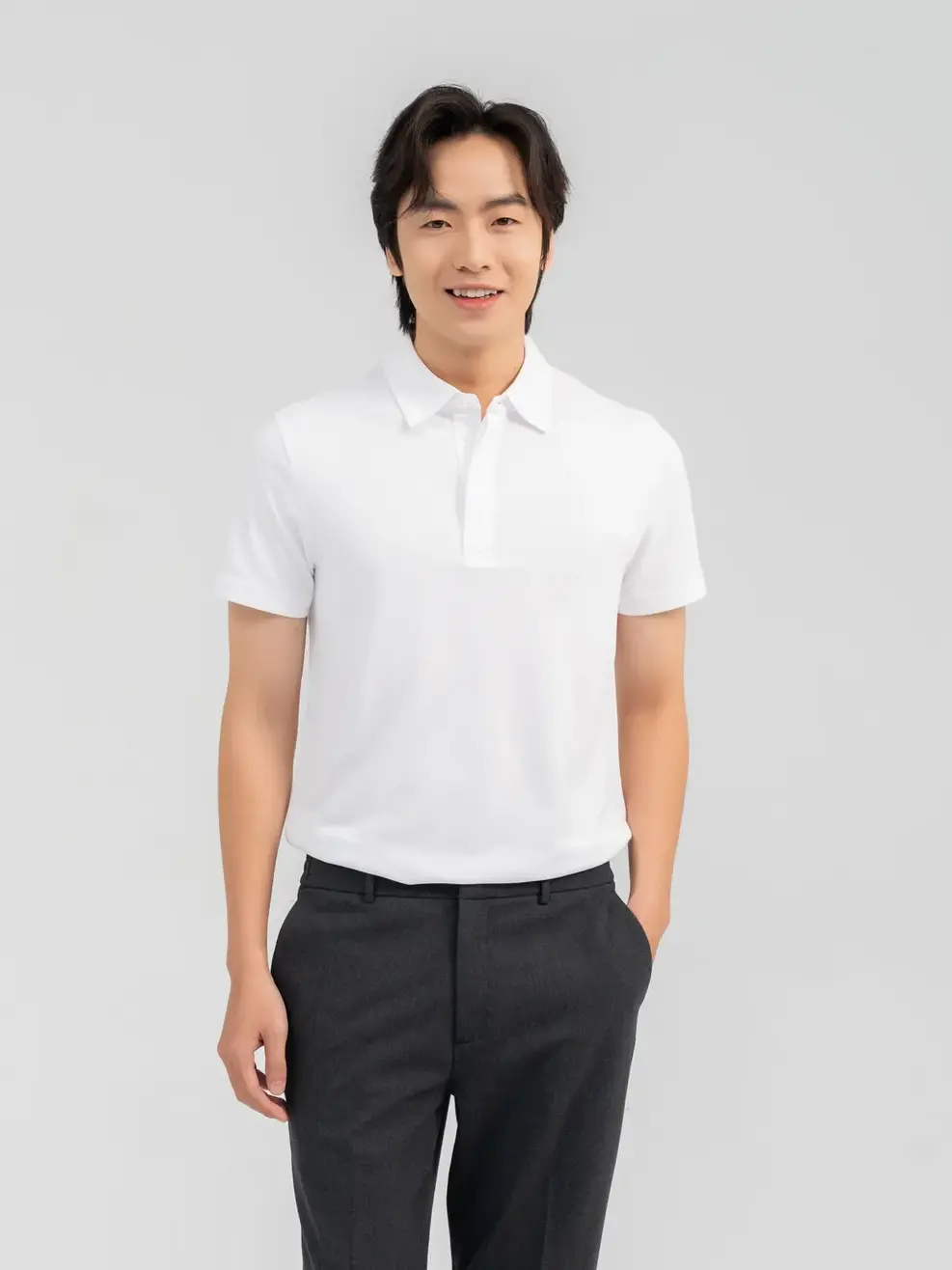 Polo Nam Cafe Nẹp Giấu Cúc - Trắng - 3XL