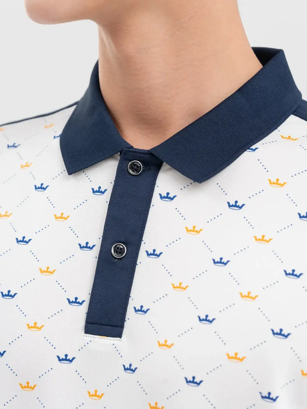 Áo Polo Nam In Vương Miện - Trắng phối navy - M