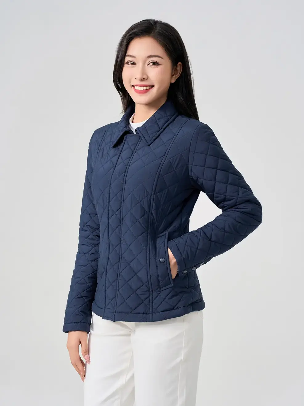 Áo Phao Nữ Trần Trám Nẹp Giấu Khóa - Xanh đen - S