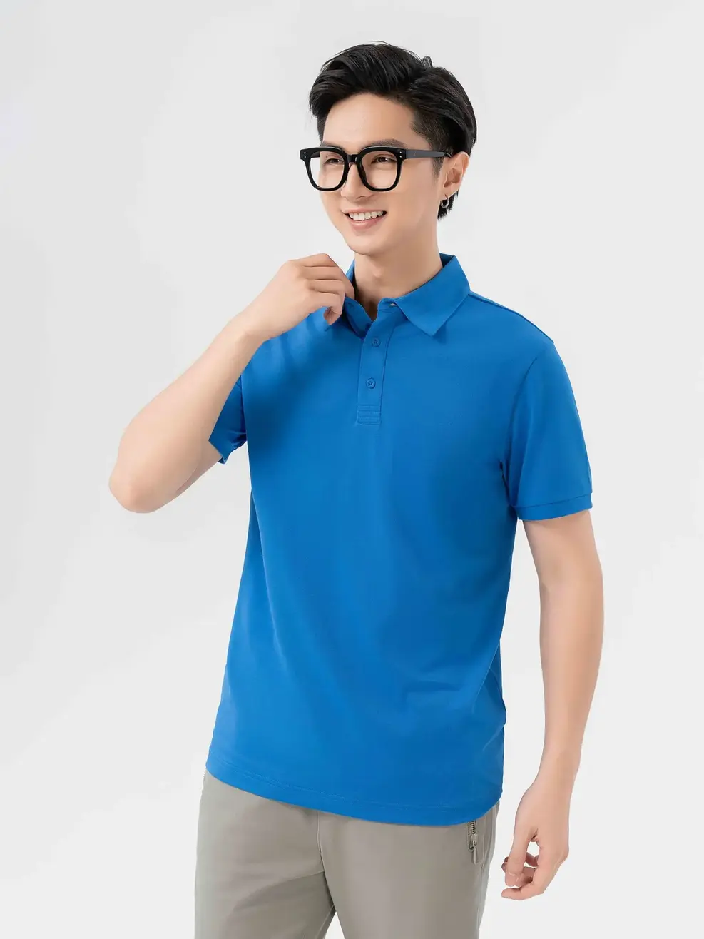 ÁO POLO NAM TÚI NGỰC PHỐI CÚC - Xanh bích - M