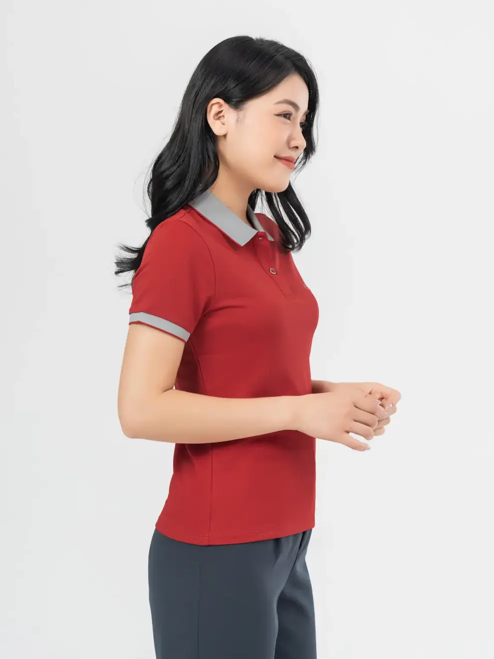 Áo Polo Nữ Cà Phê Phối Nẹp (APN3700) - ĐỎ PHỐI XÁM 016 - S